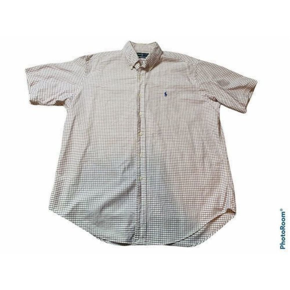 POLO RALPH LAUREN BUTTON SHIRT -L- PURPLE WHITE CHECK PLAID S/S CLASSIC PONY‎